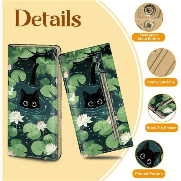 Slim Black Cat Wallet RFID Blocking PU Leather Bifold Card Cash Holder - Picture 5 of 7